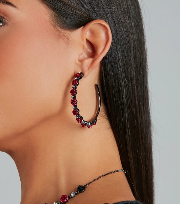 Divine Enchantment Hematite Rose Hoop Earrings - Image 2