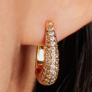 Chic 14K Gold Plated Cubic Zirconia Huggie Hoop Earrings