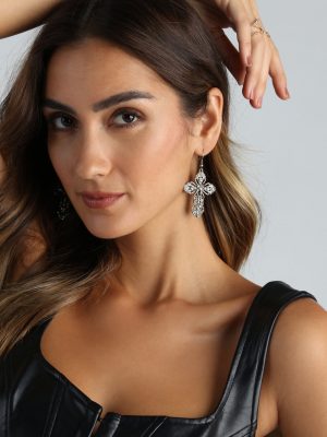 Gothic Glam Rhinestone Cross Charm Earrings