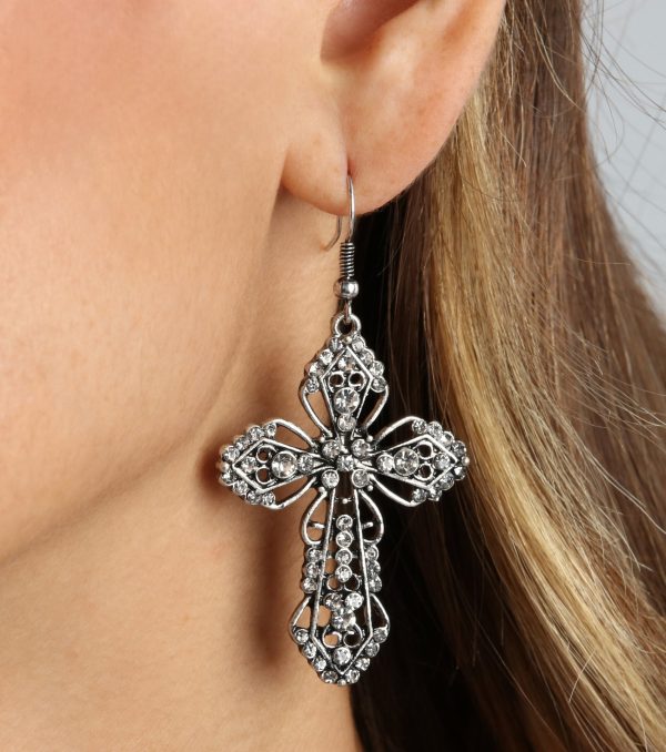 Gothic Glam Rhinestone Cross Charm Earrings - Image 2