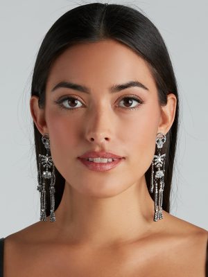Stylishly Spooky Rhinestone Skeleton Earrings