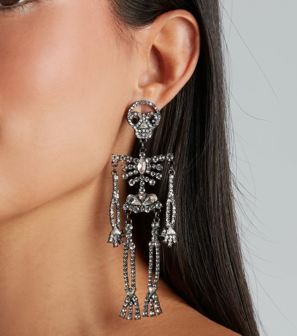 Stylishly Spooky Rhinestone Skeleton Earrings - Image 2