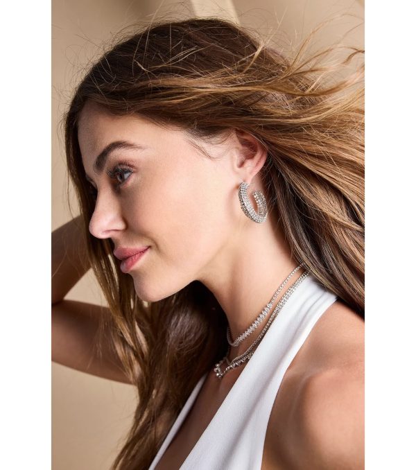 Glitzy Affair Rhinestone Chunky Hoop Earrings - Image 2