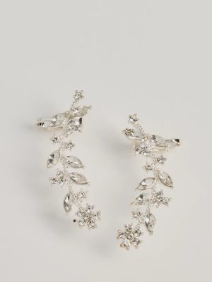 A Touch Of Luxe Rhinestone Leaf Ear Crawler Earrings