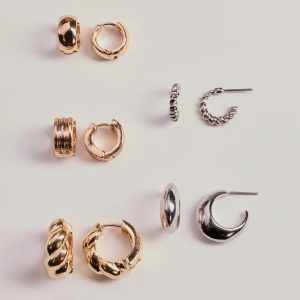 Trendy Mixed Metals Hoop Earrings Set