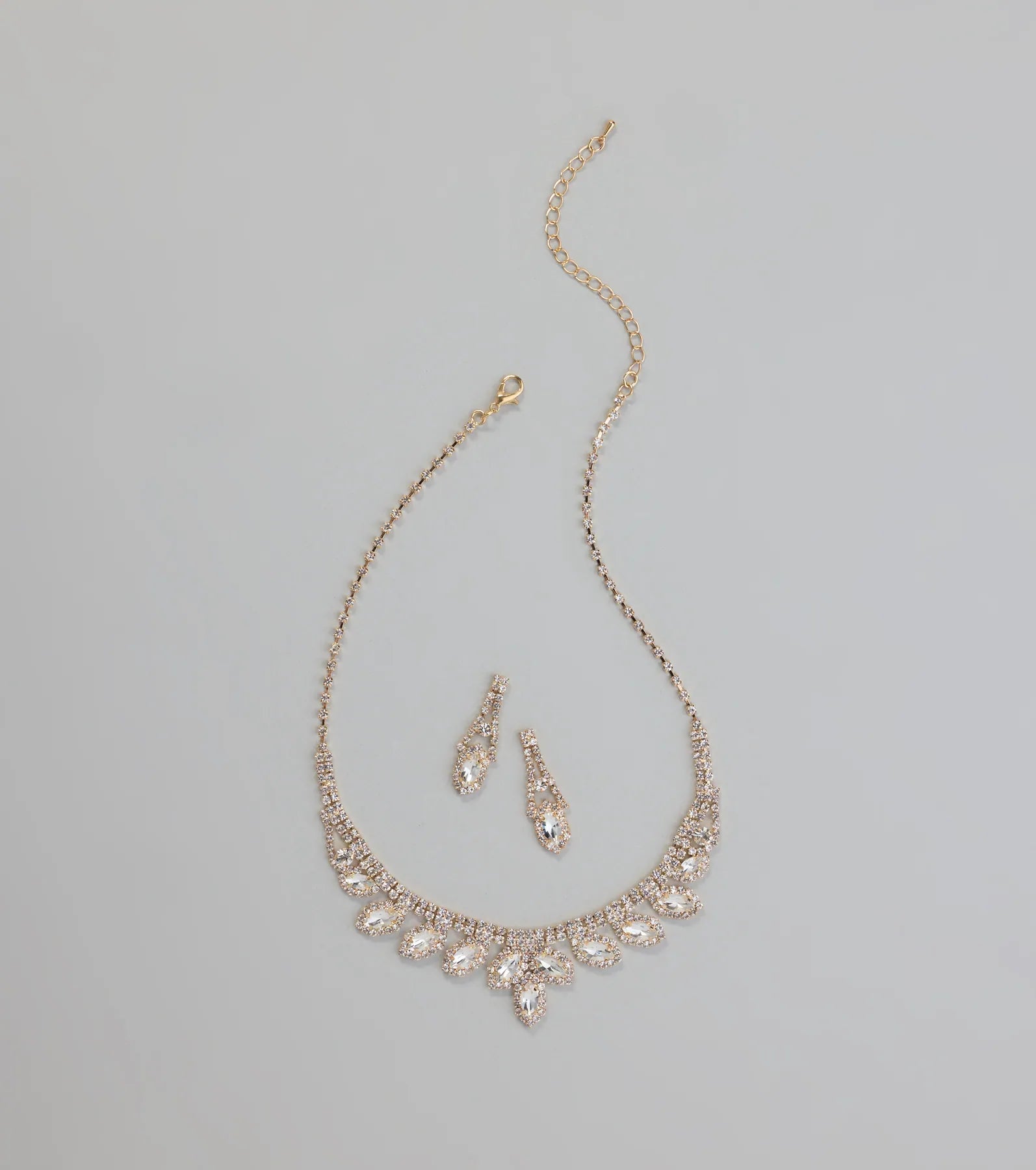 Glam Marquise Rhinestone Necklace And Earrings Set