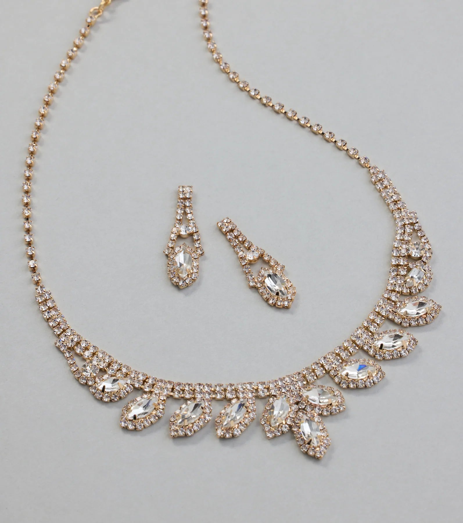 Glam Marquise Rhinestone Necklace And Earrings Set - Image 2
