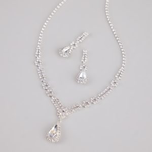 Crown Jewel Teardrop Necklace And Earrings Set
