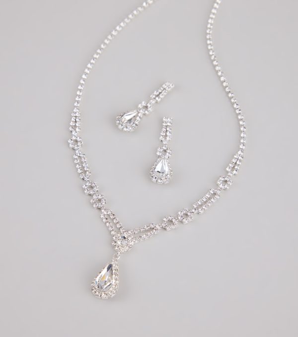 Crown Jewel Teardrop Necklace And Earrings Set