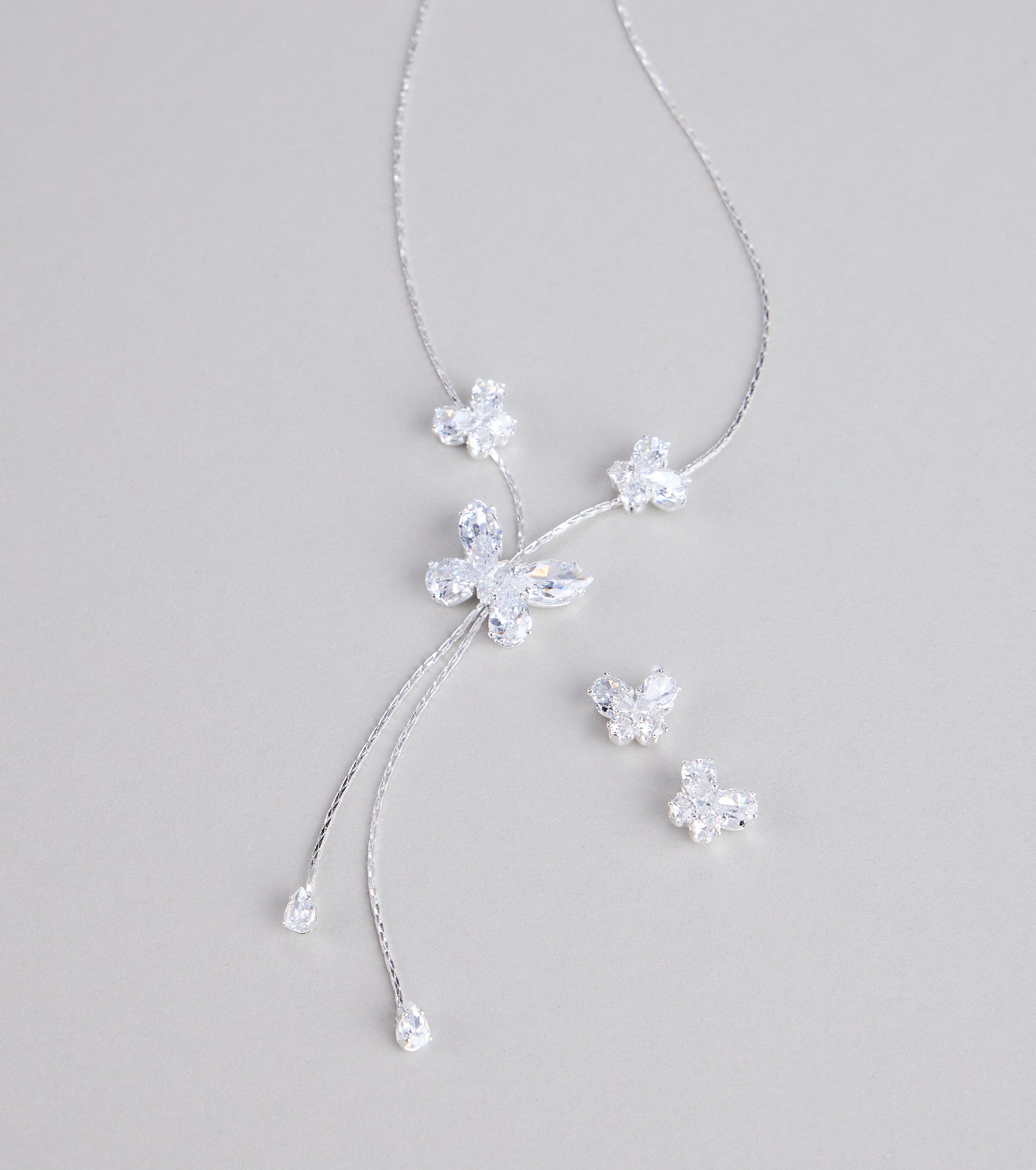 Forever Flutter Rhinestone Necklace And Earrings Set - Image 3