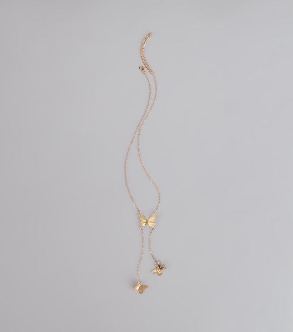 Soft Statement Butterfly Lariat Necklace