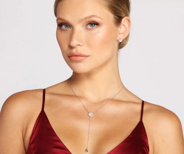 Cubic Zirconia Lariat Necklace And Earrings Set - Image 2