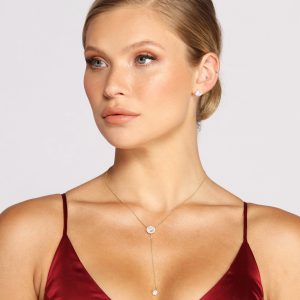 Cubic Zirconia Lariat Necklace And Earrings Set