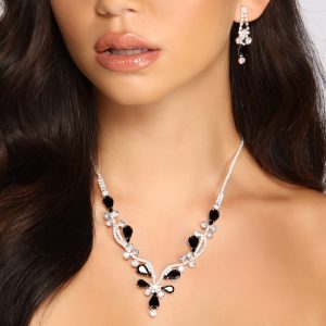 Tear Drop Rhinestone Collar and Duster Earrings Set