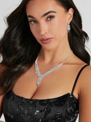 Elegant Rhinestone Necklace And Earrings Set