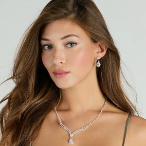 Glam Shine Teardrop Cubic Zirconia Necklace And Earrings Set