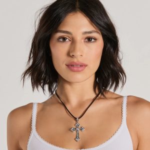 Edgy Gothic Rhinestone Cross Necklace