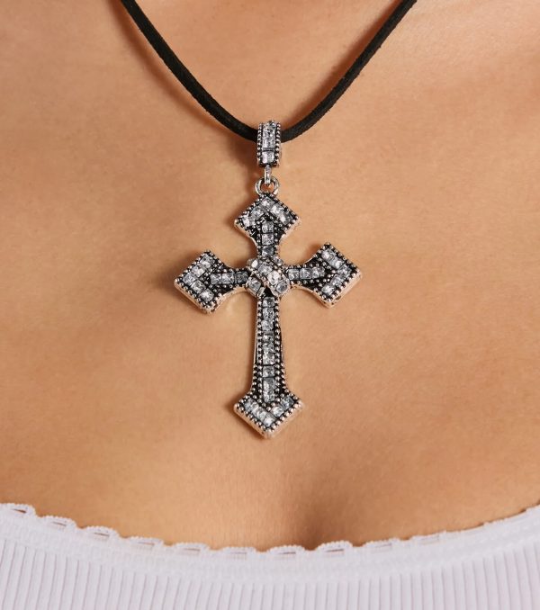 Edgy Gothic Rhinestone Cross Necklace - Image 2
