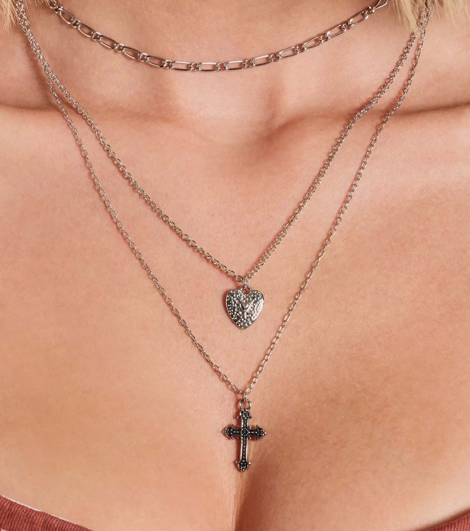 Cross My Heart Layered Necklace - Image 4