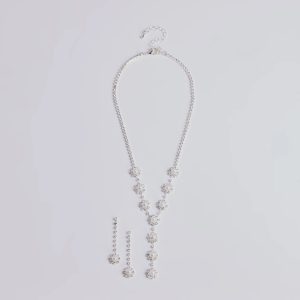 Truly Glam Rhinestone and Pearl Lariat Necklace Set