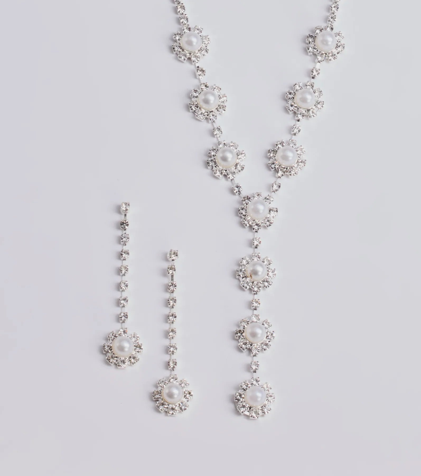 Truly Glam Rhinestone and Pearl Lariat Necklace Set - Image 2