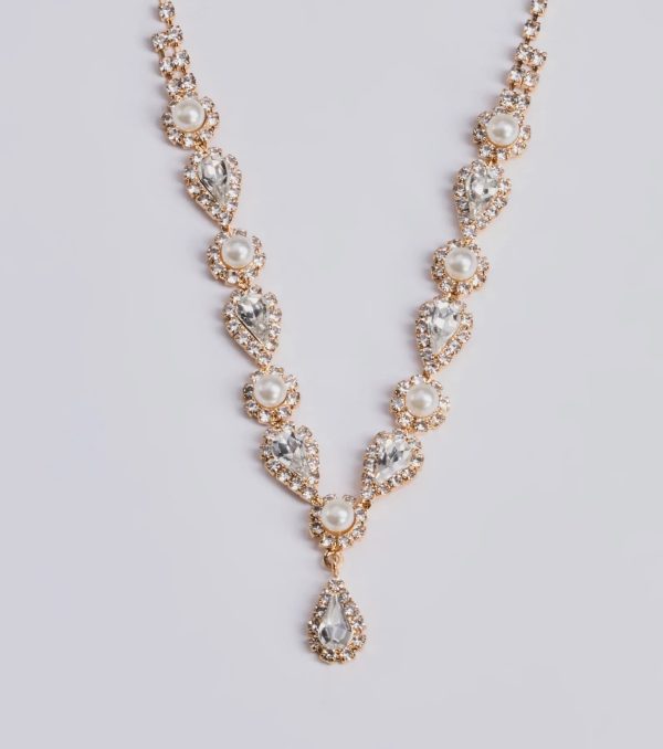 Luxe Elegance Rhinestone And Pearl Lariat Necklace Set - Image 2