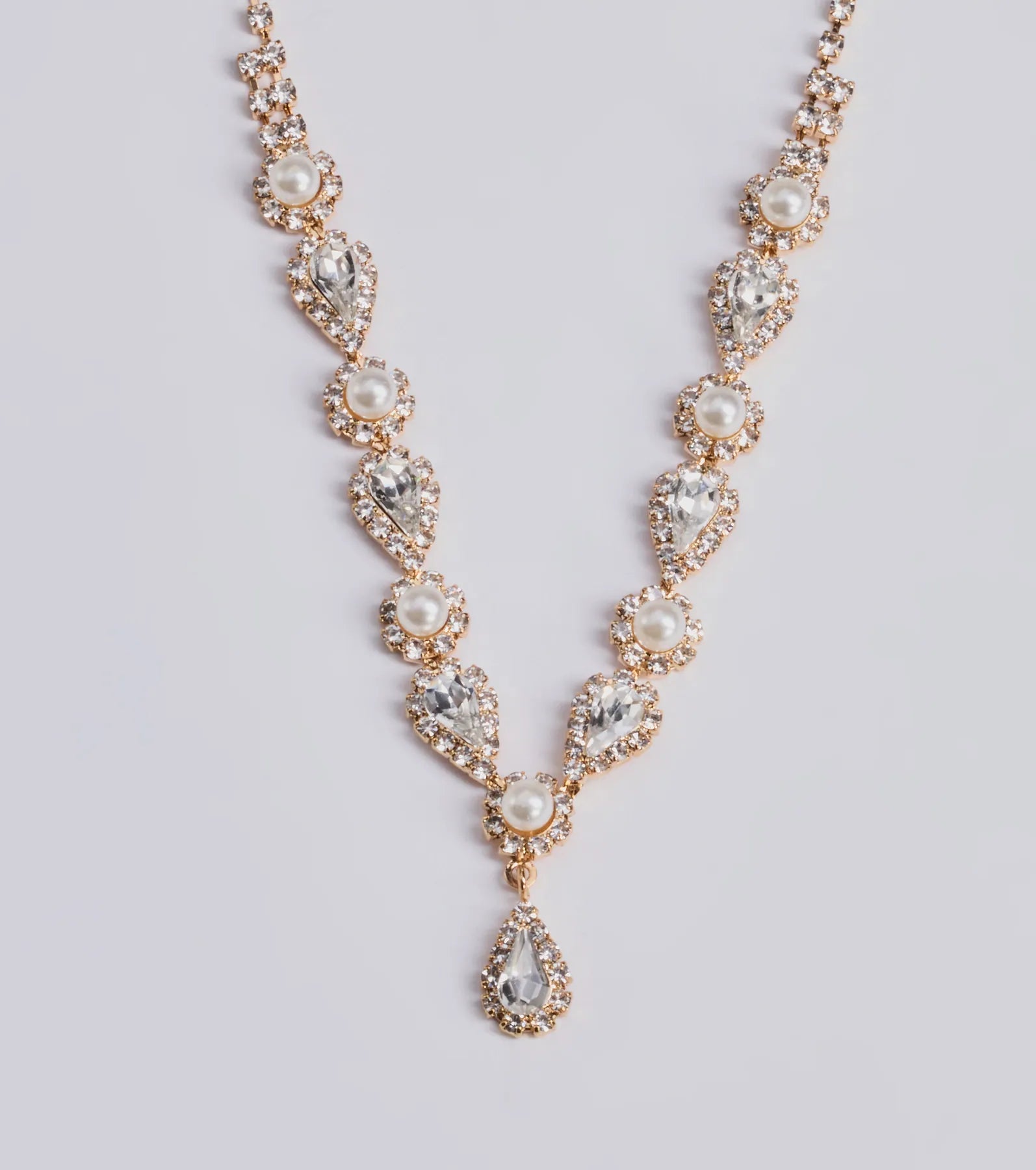 Luxe Elegance Rhinestone And Pearl Lariat Necklace Set - Image 2