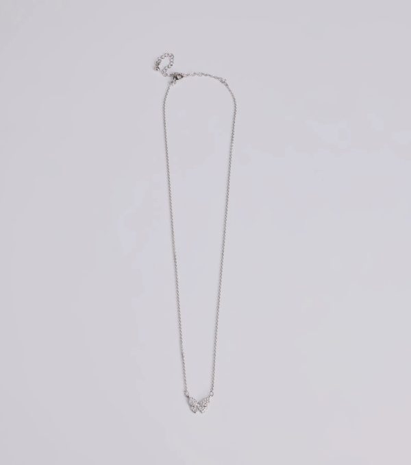 Glam Cutie Dainty Rhinestone Butterfly Charm Necklace
