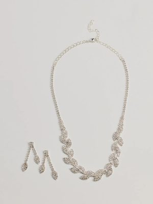 Enchanting Glitz Rhinestone Leaf Necklace Set