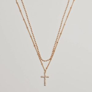Joyful Glam Layered Rhinestone Cross Necklace