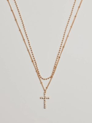 Joyful Glam Layered Rhinestone Cross Necklace
