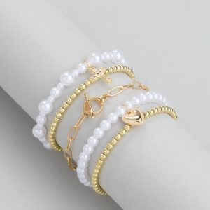 Playful Charm Heart Cross Five-Pack Bracelet Set