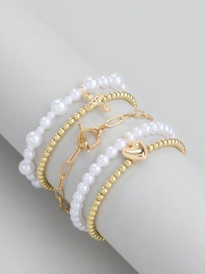 Playful Charm Heart Cross Five-Pack Bracelet Set