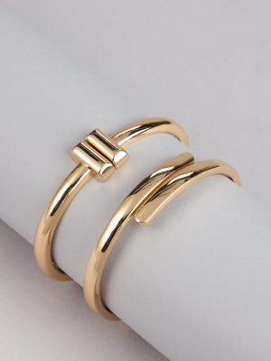 Polished Minimalist Cuff Bracelet Two Pack Set