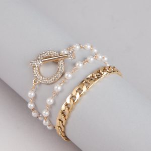 Pearls And Chains Layered Bracelet Set