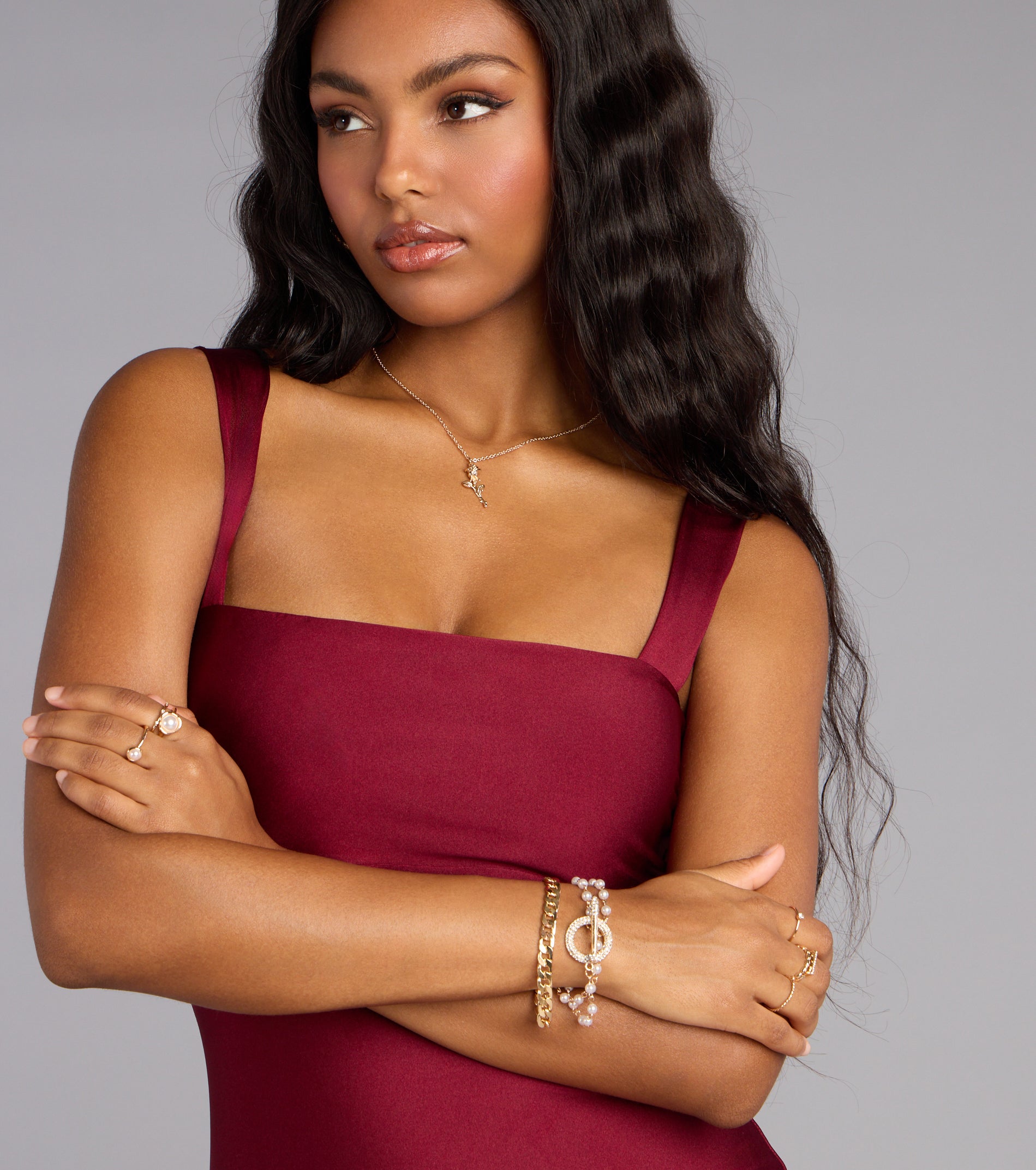 Pearls And Chains Layered Bracelet Set - Image 2