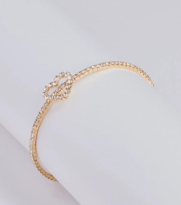With Love Rhinestone Memory Wire Heart Bracelet - Image 3