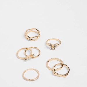 Charming Bold Butterfly Seven-Pack Ring Set