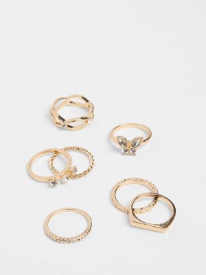 Charming Bold Butterfly Seven-Pack Ring Set
