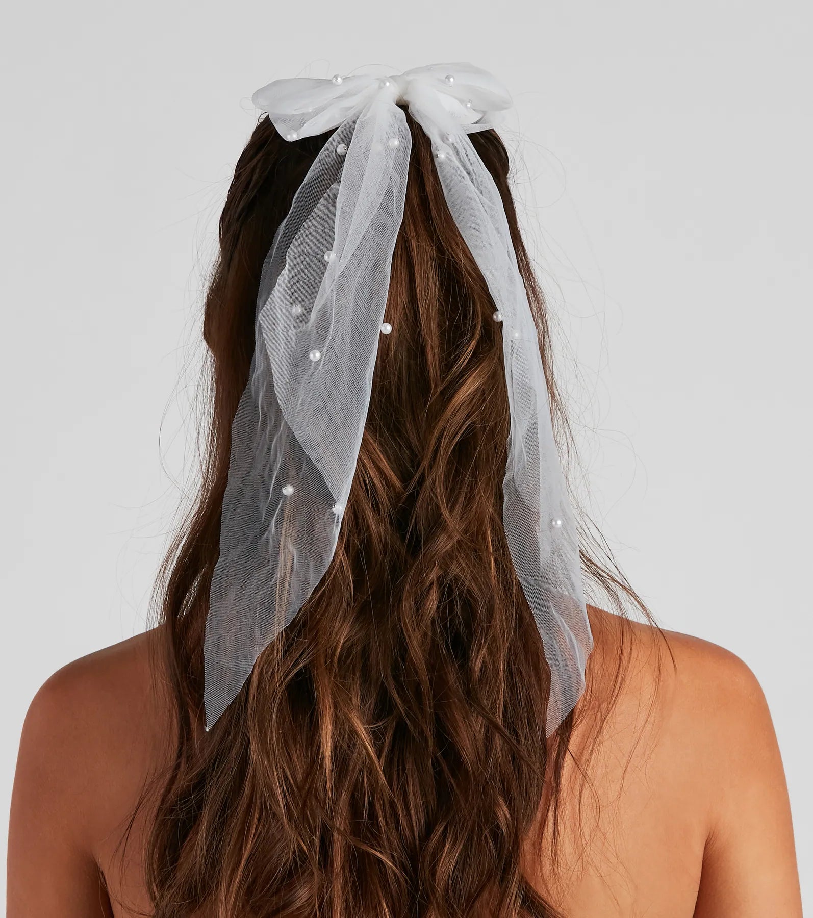 Faux Pearl Tulle Bow Barrette - Image 2