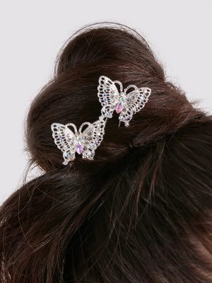 Ethereal Glamour Rhinestone Butterfly Hair Pins
