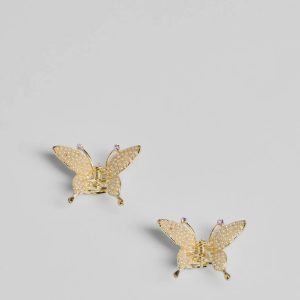 Adorable Pearl And Rhinestone Butterfly Hair Clip Set