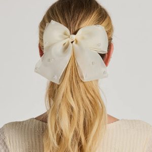 Feminine Charm Pearl Detail Hair Bow Barrette