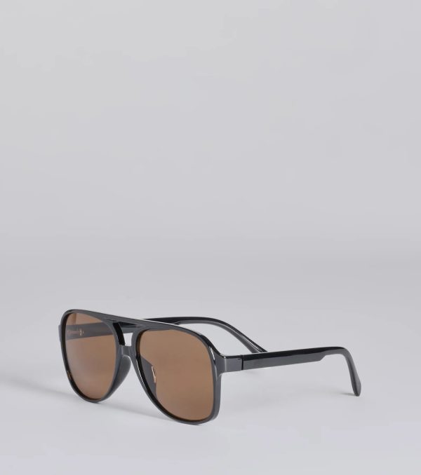 Retro Look Flat Aviator Sunglasses - Image 4
