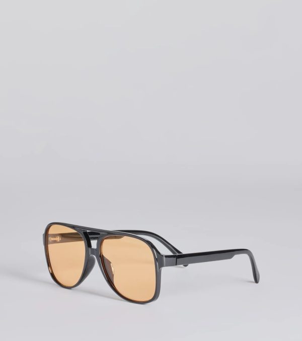 Retro Look Flat Aviator Sunglasses - Image 2