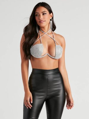 Queen Of Glam Rhinestone Mesh Bra