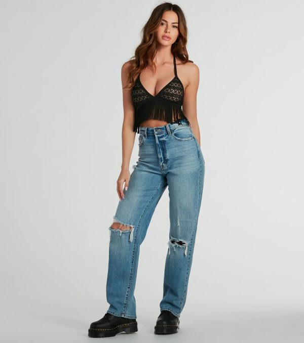 Valley Girl Triangle Crochet Fringe Halter Bra - Image 2