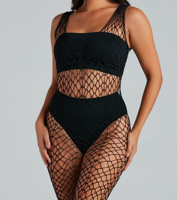 Stylishly-Sheer Long Fishnet Coverup Dress - Image 3