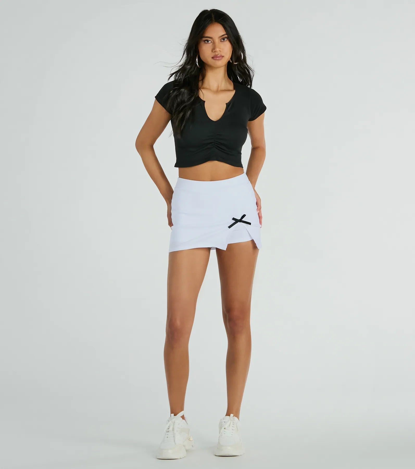 Sweetest Basic V-Neck Ruched Crop Top - Image 3