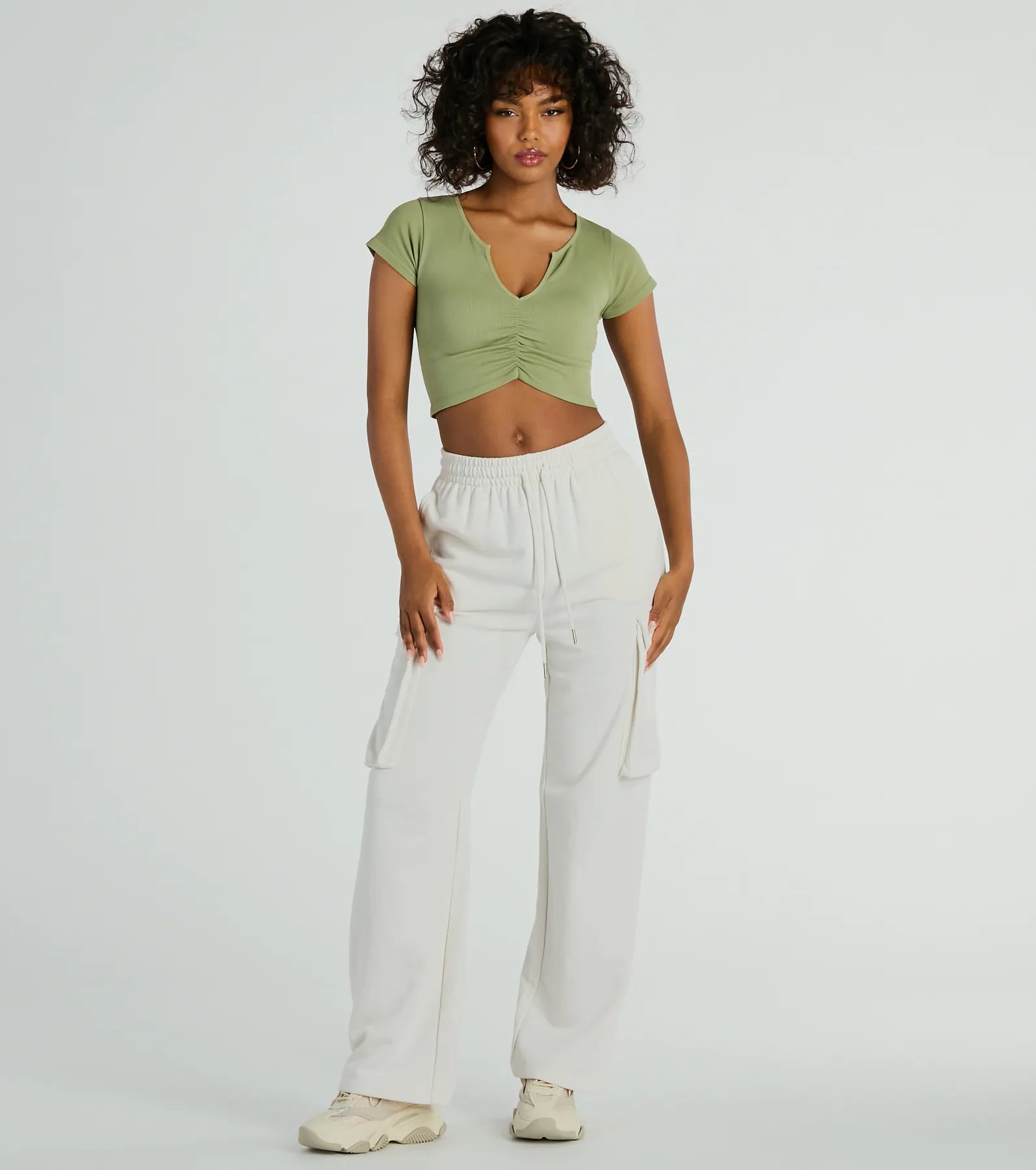 Sweetest Basic V-Neck Ruched Crop Top - Image 11